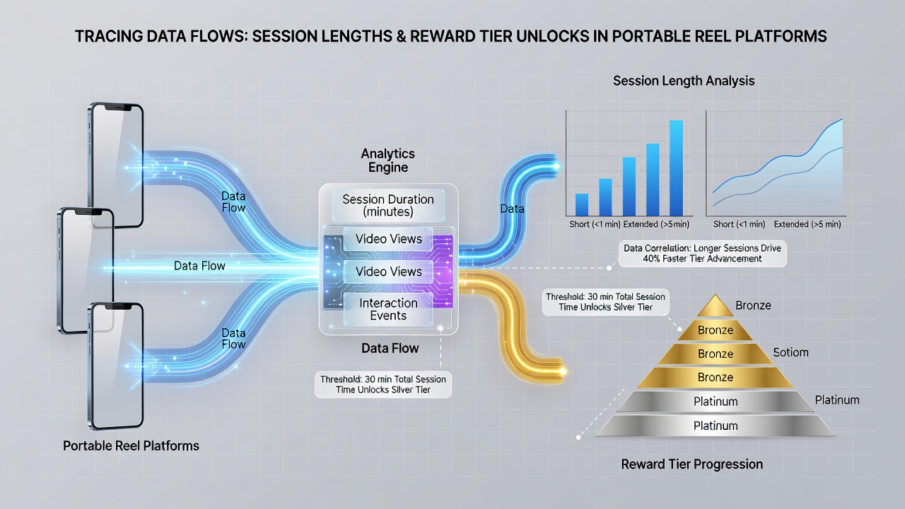 Diagram over hvordan sessionsdata fører til belønningstier i mobile platforme